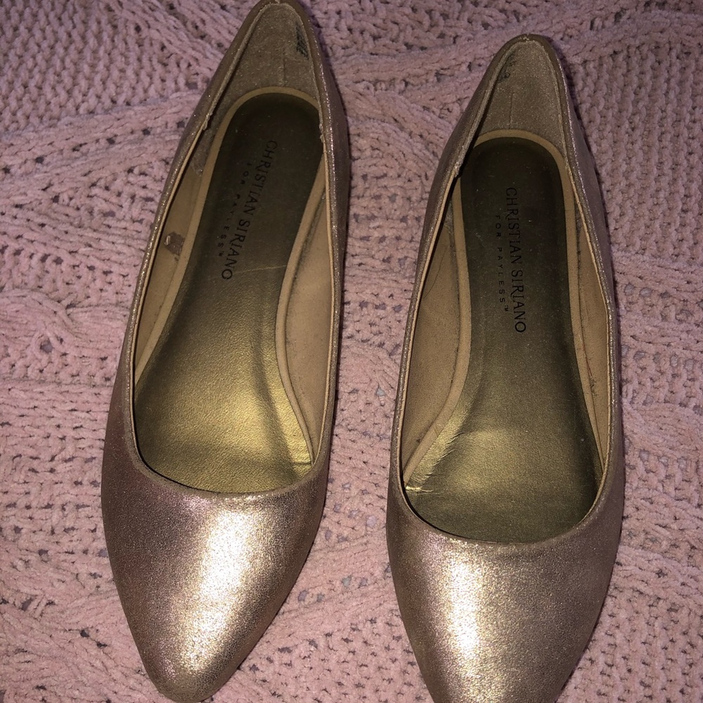 Gold pointed toe flats